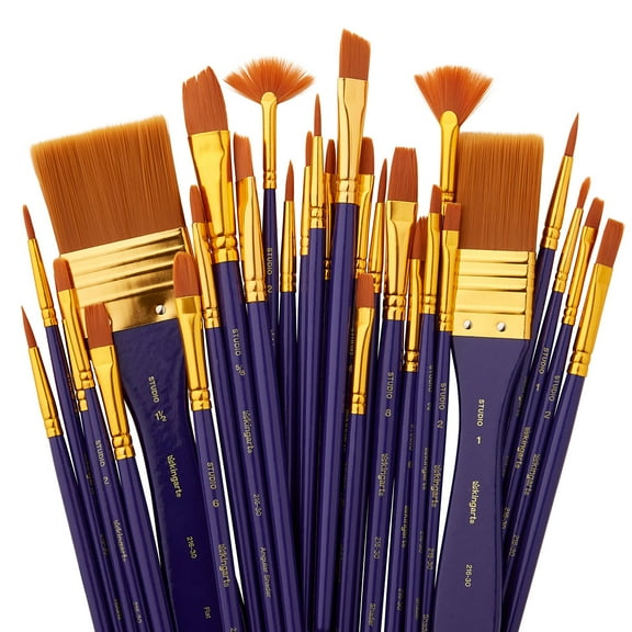 KINGART® Studio All-Purpose Art, Craft & Hobby Golden Nylon Paint Brushes, Set of 30