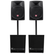 (2) Rockville RPG12 12" Powered 1600w DJ PA Speakers+(2) 15" Powered Subwoofers