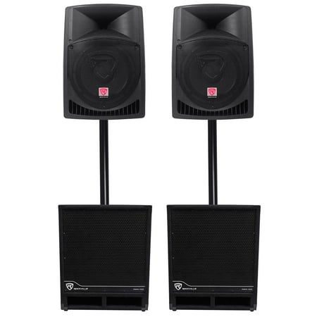 (2) Rockville RPG12 12" Powered 1600w DJ PA Speakers+(2) 15" Powered Subwoofers