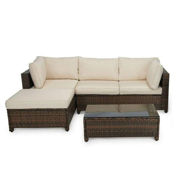 Edyo Living 3Piece Brown Wicker Modular Patio Sectional Seating Set