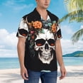 thumbnail image 2 of KLL Men's Hawaiian Shirt Short Sleeve Button Down Beach Shirts-Flower Horn Skull, 2 of 5