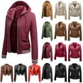 thumbnail image 5 of WEAIXIMIUNG Jean Jacket Women Plus Womens Solid Color Short Leather Suit Pockets Leather Motorcycle Jacket, 5 of 5
