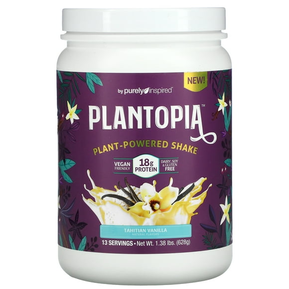 Purely Inspired, Plantopia, Shake à Base de Plantes, Vanille Tahitienne, 628 g (1,38 Lb)