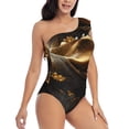 thumbnail image 3 of Cauagu Luxurious Gold Flow Print Women's Sexy One Piece Swimsuits One Shoulder Ruffle Tummy Control Bathing Suit Slimming Swimwear-XX-Large, 3 of 6