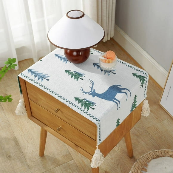 Nvzi 1 pieza de tela para mesita de noche de tejido jacquard de color,tela a prueba de polvo multifuncional con patrón de renos 60 * 35 cm (azul)