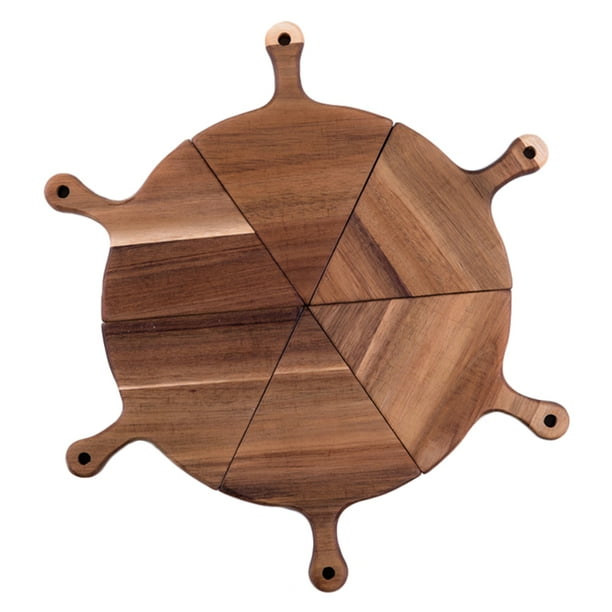 EeaseMX Juego de 6 bandejas divisibles para pizza, plato de madera para cena, elegante bandeja de madera, plato para carne