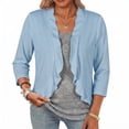 thumbnail image 2 of Women Shrug Lightweight Cardigans Open Front 3/4 Sleeve Ruffled Cardigan for Evening Party Dressy (XXL,Royal Blue), 2 of 4