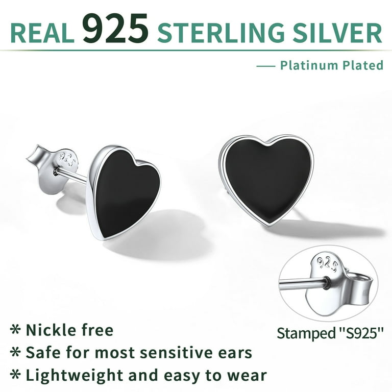 ChicSilver 925 Sterling Silver Earrings, Small Black Heart ChicSilver 925 Sterling Silver Earrings, Small Black Heart