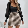 thumbnail image 2 of Women's Tennis Skirts Summer Plaid Houndstooth Skirt Women High Waist Short Fashion Print Brown XL, 2 of 8