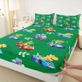 thumbnail image 3 of Homewish Cute Dinosaur Dino Bed Sheets,Cartoon Racing Car King Sheets,Green Blue Yellow Sheet Set For Kids,Luxury Bedroom Decor,4 Pieces, 3 of 7