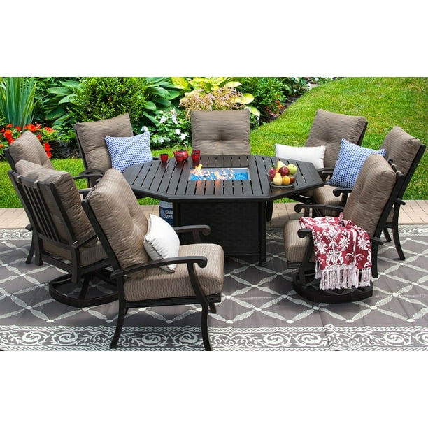 Outdoor Patio 9pc Set 71 Inch Octagonal Fire Table Com Outdoor Patio 9pc Set 71 Inch Octagonal, Octagon Patio Table With 6 Chairs