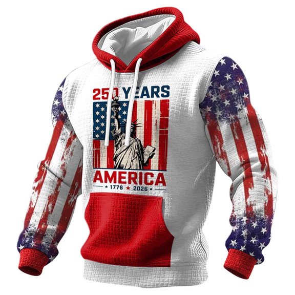 250th Anniversary Hoodies 1776 2026 American 250 Years Men Print Drawstring Hooded Sweatshirts Patriotic Casual Top