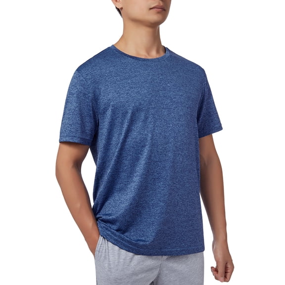 Mens Quick Dry Fit Mositure Wicking Athletic Performance Tee Shirt, Crewneck Outdoor Activewear Tops, Blue, S