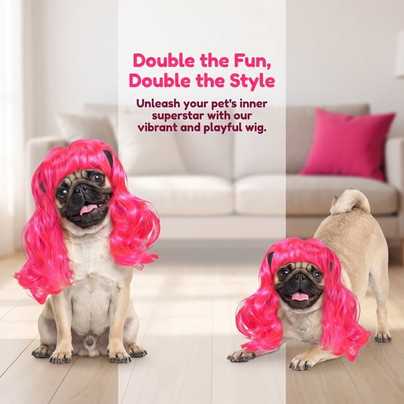 Pet wig, cat and dog wig, fun role-playing pet headwear, dog and cat wig with adjustable elastic band, suitable for pet dog and cat holiday party role-playing costumes