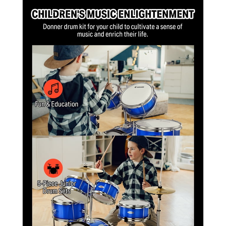 Donner 5-Piece Junior Drum Kit, 14 Inch, Mirror Blue photo 3