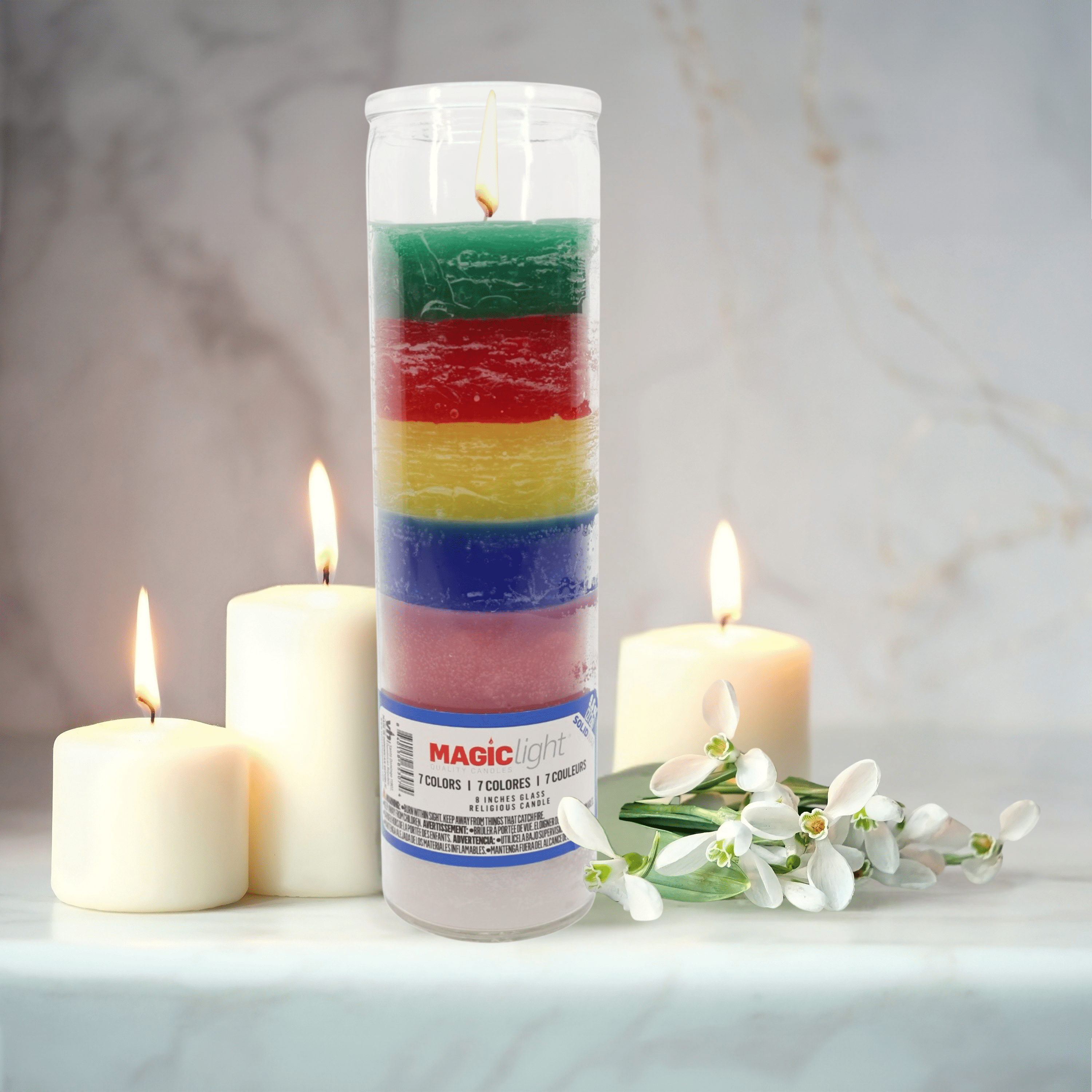 (4 pack) MagicLight Religious Candles 9.6 oz - Clear Powers Glass Jar, Unscented Wax