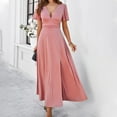 thumbnail image 6 of Summer Dresses Women's Fashion Fallow V-Neck Short Sleeve Solid Color Dresses Summer Dresses for Women 2025 Pink S, 6 of 7