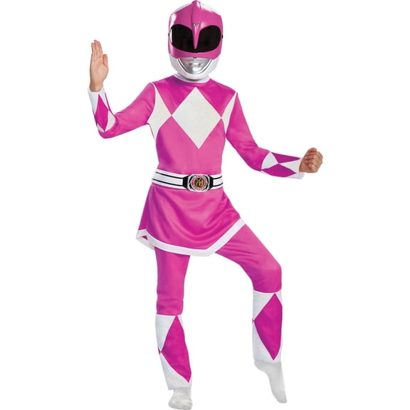 Disguise Girls' Deluxe Mighty Morphin Pink Ranger Jumpsuit Costume - 4-6