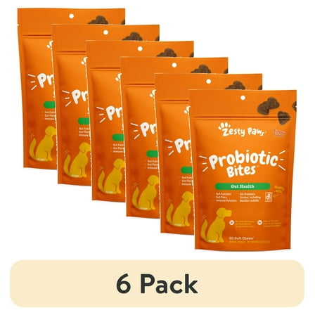 (6 pack) Zesty Paws Probiotic Bites for Dogs, Pumpkin Flavor, 60 Count