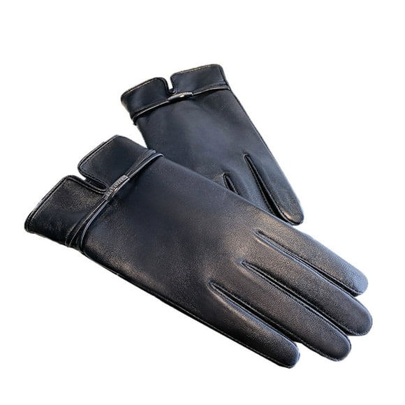 Fgnfyis Women 2025 Autumn Winter Solid Color Leather Gloves Versatile Windproof Thick Cold for Fashion and Warmth Black