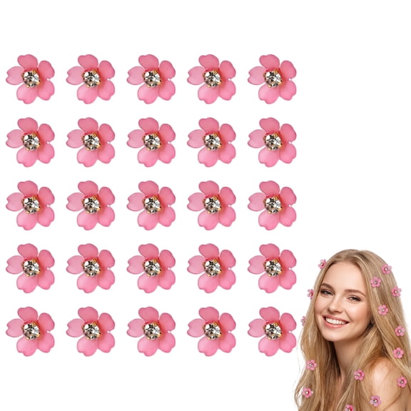 Kicpot 20Pcs Floral Hair Barrettes with Crystal, Pink Mini Flower Hair Clips for Women & Girls