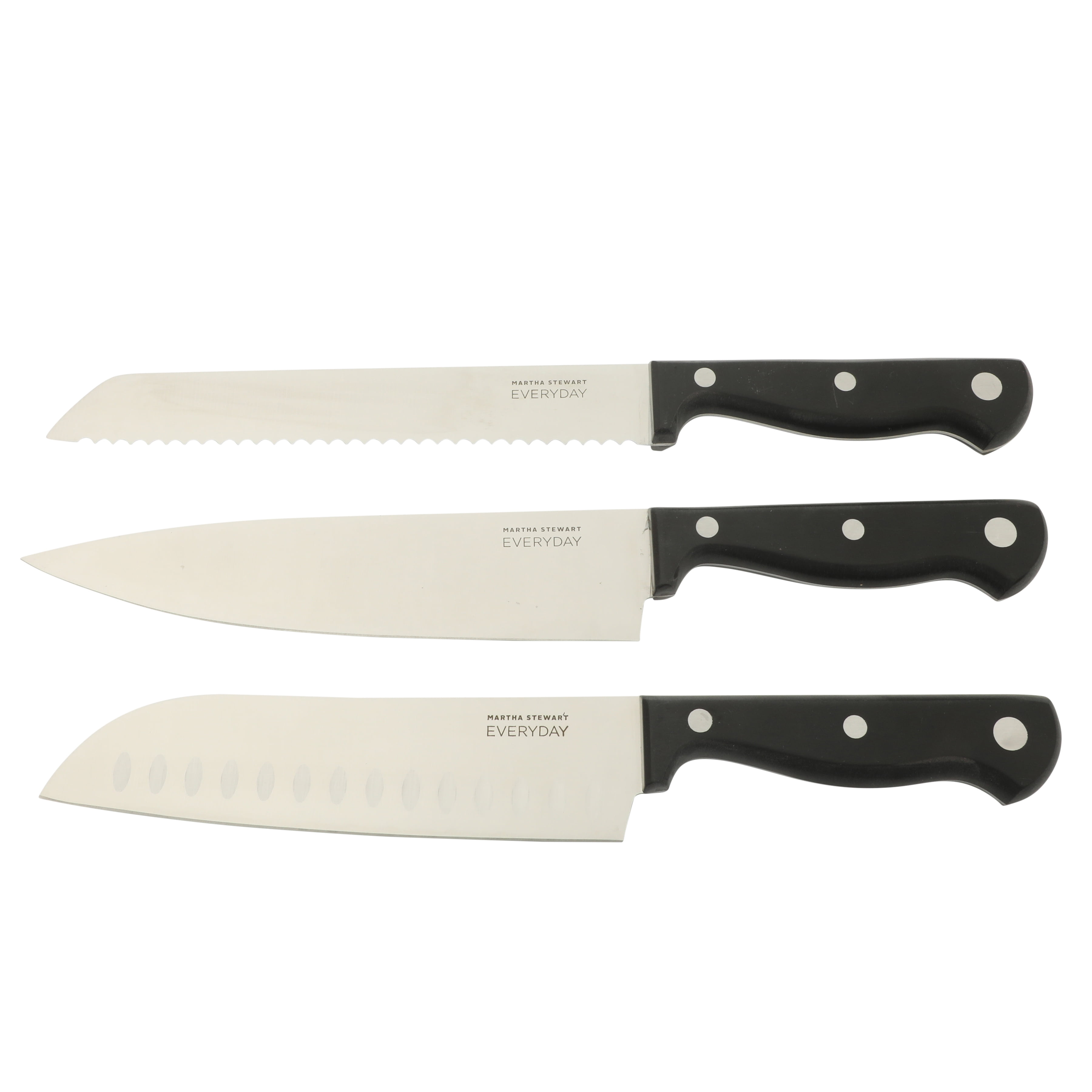 Martha Stewart Everyday Keswick 14-Piece Stainless Steel Kitchen Knife Set with Wood Block, Black
