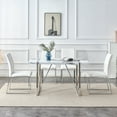 thumbnail image 3 of EUROCO 5PCS Faux Marble Dining Table Set,55.1" Longer Dining Room Table Set for 4 with MDF Tabletop,Stainless Steel Table and Chair Legs,4 PU Leather Chairs,Easy Clean and Waterproof Kitchen Set, 3 of 8