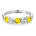 thumbnail image 3 of Gem Stone King 925 Sterling Silver Yellow Sapphire and E - F Lab Grown Diamond Wedding-Bands Ring for Women | 1.62 Cttw | Round 4MM | Gemstone September Birthstone | Size 8, 3 of 6