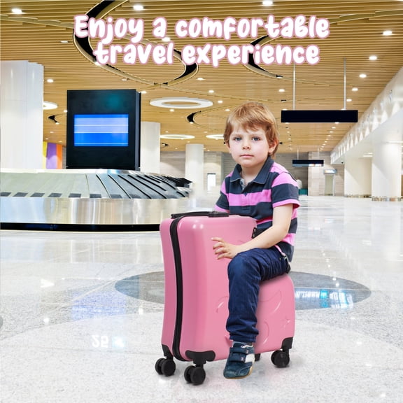 Trendix 20" Ride On Suitcase for Kids Rolling Luggage with Spinner Wheels & Safety Belt, Combination Lock Carry-on Luggage with 4 Spinner Wheels