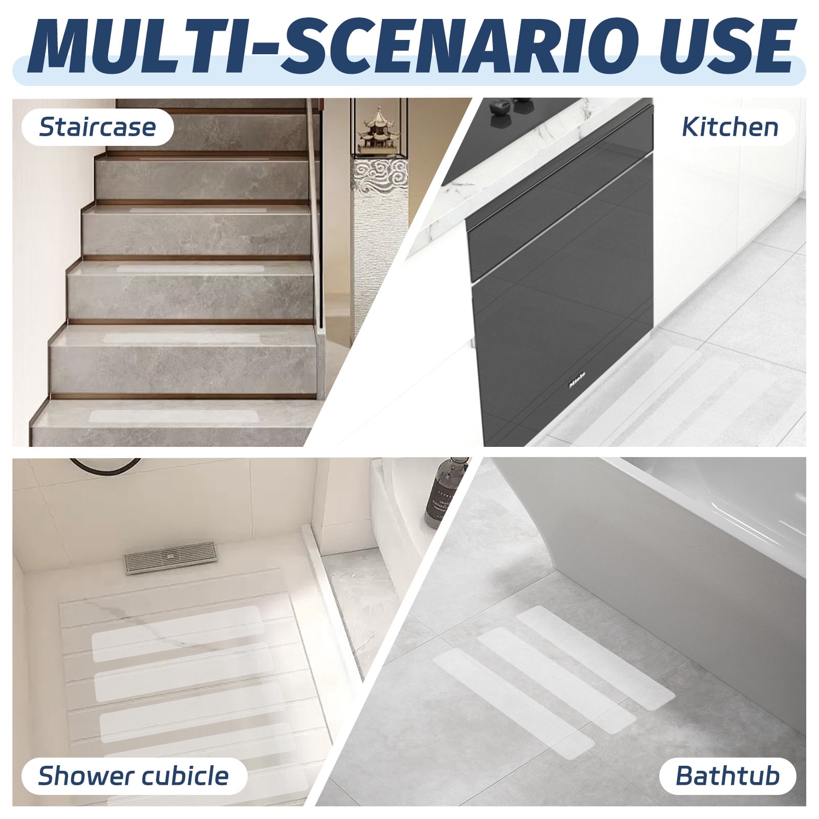 15 Packs Clear Adhesive Stair Treads Non Slip with Roller, 5.9" x 24" Pre-cut Transparent Grip Tape for Stairs, Waterproof Anti Slip Stair Strips Staircase Step Treads for Wooden Floor Indoor