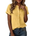 thumbnail image 6 of ClodeEU Women's Summer Linen Blend V Neck Short Sleeve Button Blouse ,Solid Color Loose Casual Top Yellow,Womens Plus S, 6 of 8