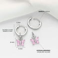 thumbnail image 3 of 925 Sterling Silver Girls Pink Cubic Zirconia Butterfly Dangle Hoop Earrings, 3 of 5