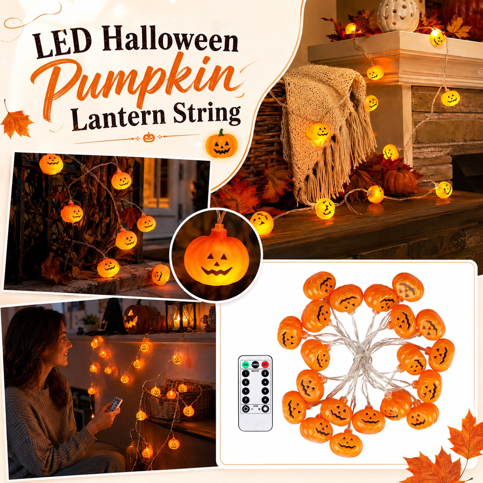 Halloween String Lights Indoor Pumpkin Led Decor with Remote Battery Operated Fairy Lights for Home Party & Bedroom Scary Ambiance Spooky Holiday Decoration Gifts for Student 1