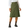 thumbnail image 1 of Falda A-Line de Cintura Alta Elástica para Mujeres INSPIRE CHIC, con Cinturón, Midi de Pana para Otoño Invierno, Talla XL, Verde Ejército, 1 of 6