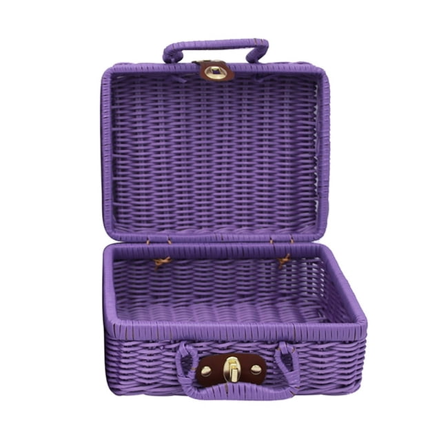 Vintage Rattan Woven Storage Case Makeup Holder Suitcase Sundries Organizer Box