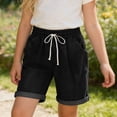 thumbnail image 2 of Lumosvexa Girls Denim Shorts, Lightweight Adjustable Drawstring with Pockets Casual Summer Trendy Shorts Black 5, 2 of 10