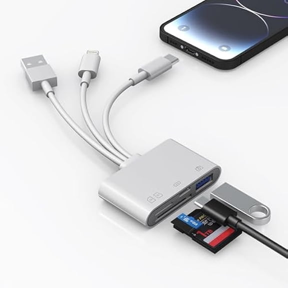 SD Card Reader for iPhone/Mac/iPad, Universal SD/TF MicroSD Card Reader with Lightning/Type-C/USB A Connector, 4 in 1 Memory Card Reader Digital Camera USB C OTG iPhone 16 Adapter
