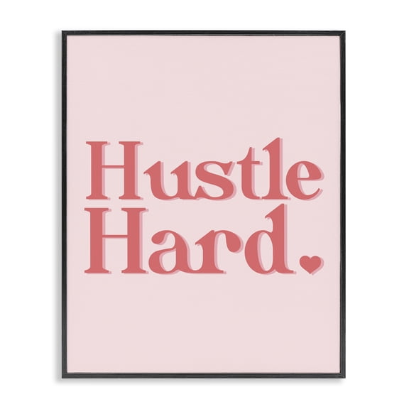 Stupell Industries Glam Peach and Coral Hustle Hard Typography with Heart Black Framed Giclee Art, 11 x 14, by Lil' Rue