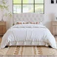thumbnail image 2 of PORKISS Queen Size Platform Bed Frame with Fabric Upholstered Headboard, No Box Spring Needed, Holds 881lbs, Beige, 2 of 11
