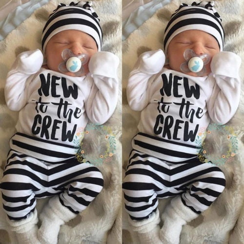 Newborn Baby Boy Girl New to the Crew Romper Pants Leggings 4PCS Outfits Clothes Walmart