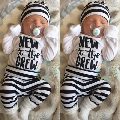 Newborn Baby Boy Girl New to the Crew Romper Pants Leggings 4PCS Outfits  Clothes 