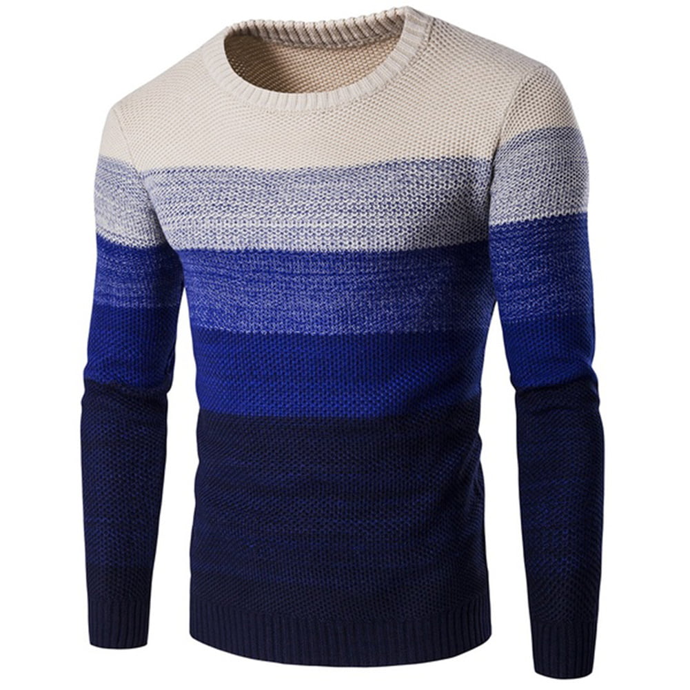 Mstyle Mens Warm Crew Neck Regular Fit Winter Knitting Embroidery Long Sleeve Pullover Sweater 