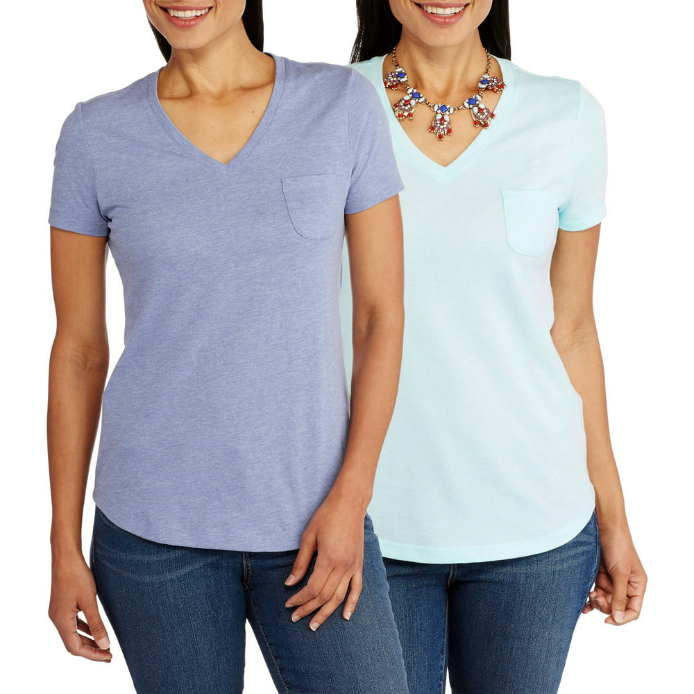 Faded Glory - Women's Essential Short Sleeve V-Neck Pocket T-Shirt, 2 ...