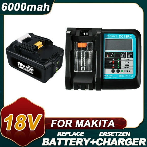 18V Battery Replacement for Makita 18V Battery 6.0Ah + 14.4V-18V LED Battery Charger, Compatible with Makita 18 Volt Lithium Batteries BL1815 BL1830 BL1840 BL1850 BL1860