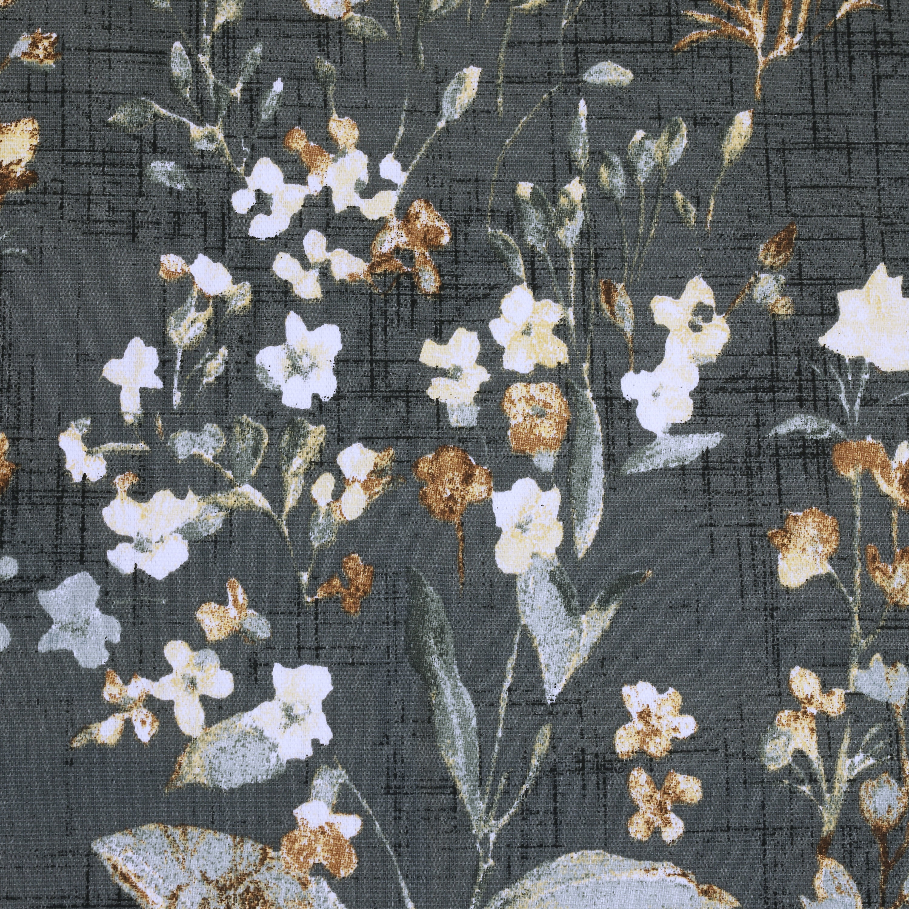 Rosie Textured Cotton Floral Print Curtain Panel - Pair each 50" x 84" in Dark Grey