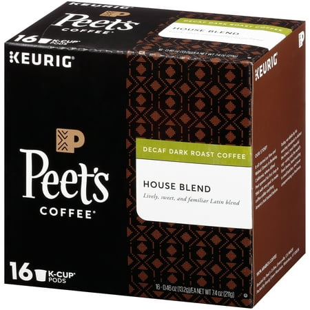 Peet's Coffee Decaffeinated House Blend K-Cup Coffee Pods, Dark Roast, 16 Count