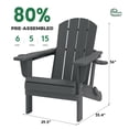 thumbnail image 3 of KINGYES Outdoor Folding HDPE Adirondack Chair with Dual Cup Holders - Patio & Outdoor Lounge, Deck, Weather - Resistant , Gray, 3 of 12