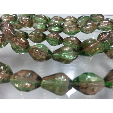 - 60 Beads - 12mm Two Tone Green Brown Bicone Round Glass Crackle Beads BD0290