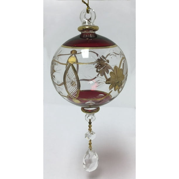 Red and Gold Ball Egyptian Glass Dangling Christmas Tree Ornament Made