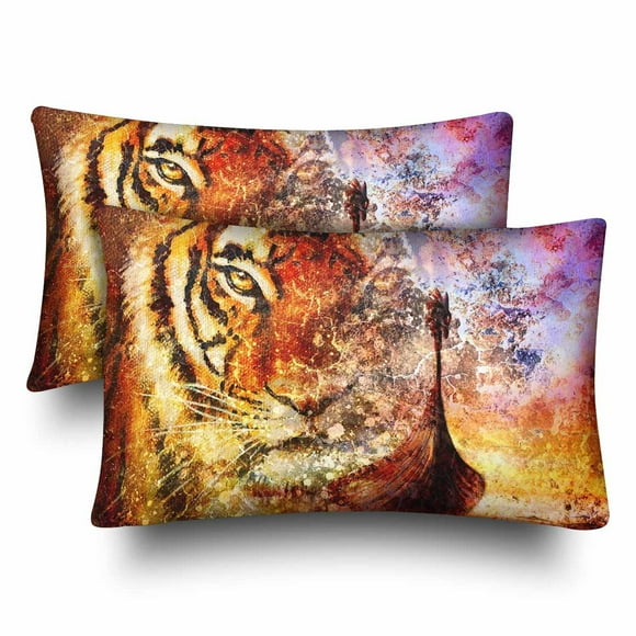 YUSDECOR Colorful Animal Tiger Pillowcase Pillow Protector Cushion Cover 20x30 inch,Set of 2
